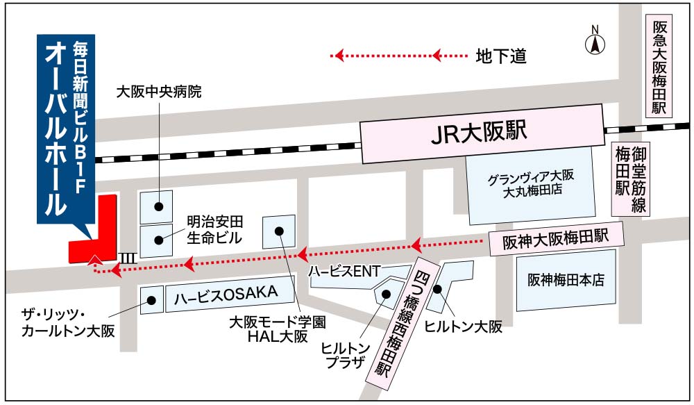 毎日新聞オーバルホールへの地図